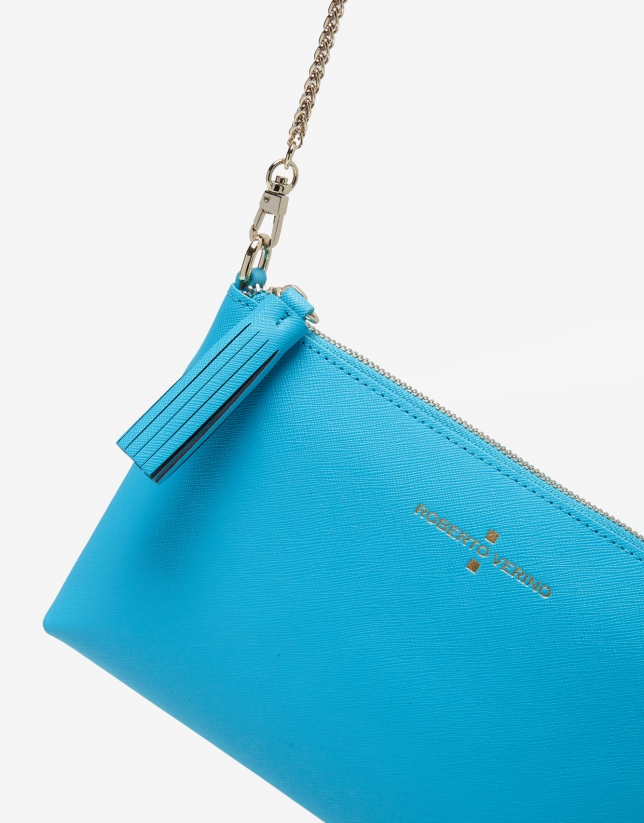 Turquoise blue Lisa Nano Saffiano clutch bag