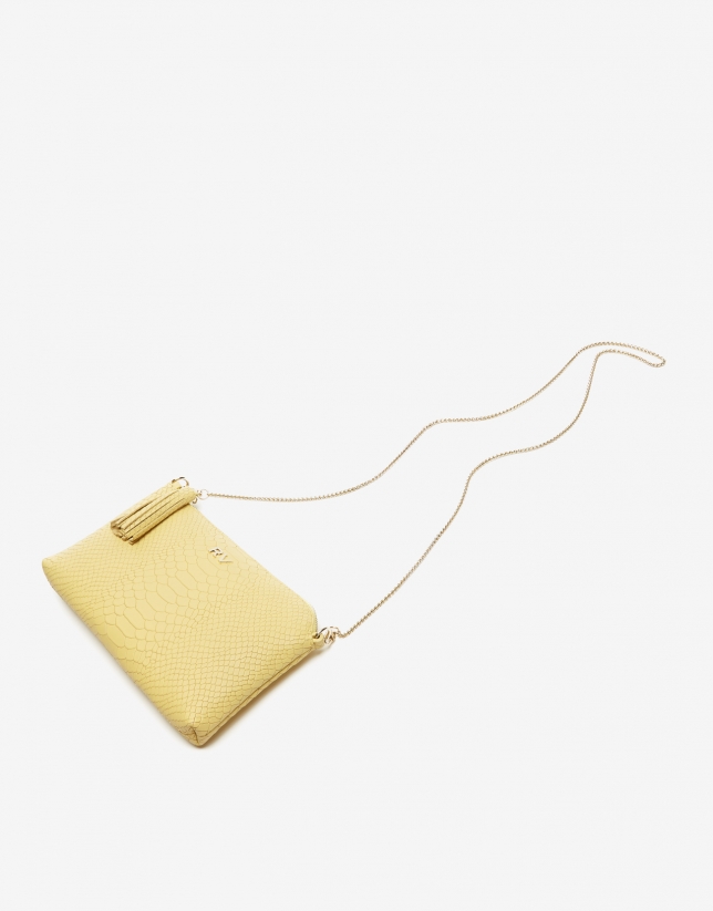 Yellow embossed snakeskin Lisa Nano Saffiano clutch bag