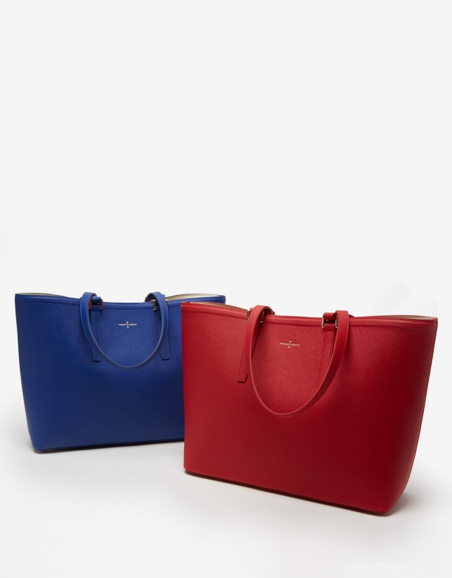 Blue Saffiano leather Liliam shopping bag