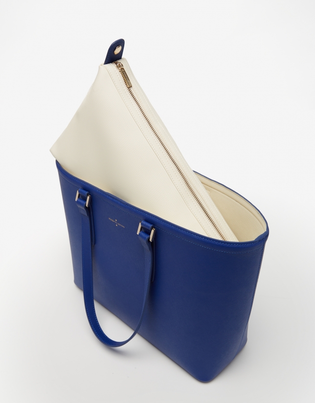 Blue Saffiano leather Liliam shopping bag