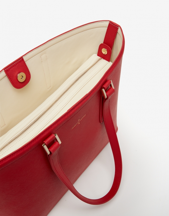 Red Saffiano leather Liliam shopping bag