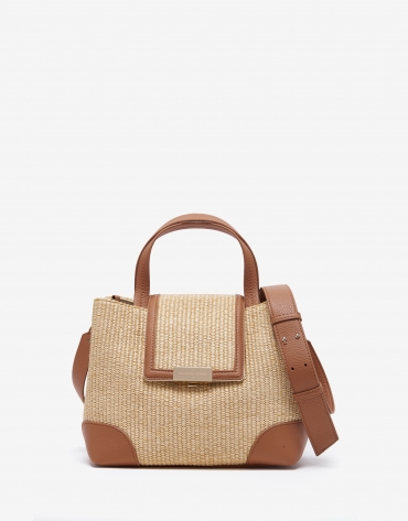 Brown raffia-effect Midi Ginger Tote handbag