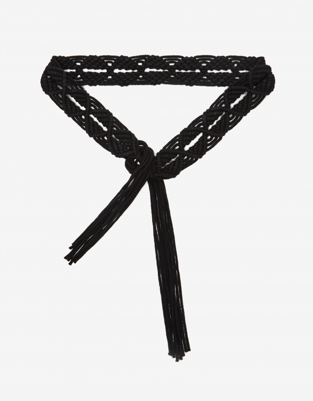 Black crocheted tie belt
