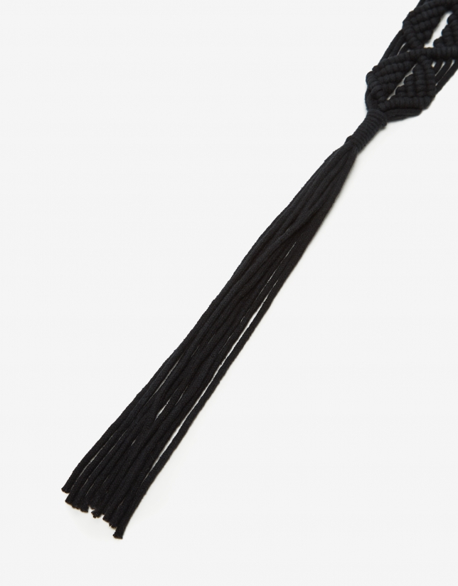 Black macrame tie belt