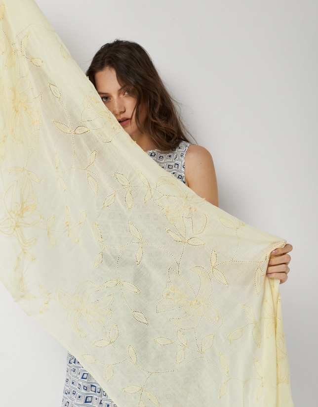 Yellow cotton foulard with embroidery 