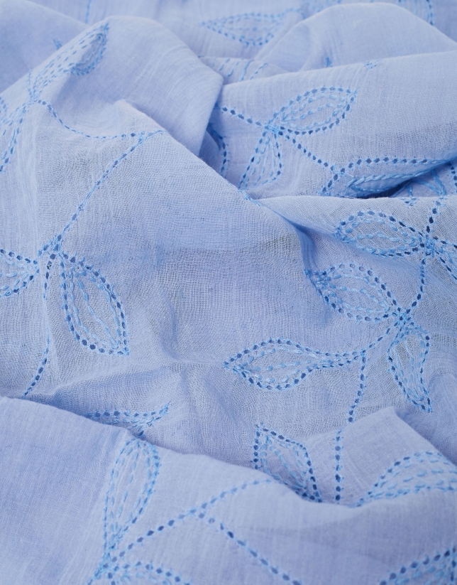 Blue cotton foulard with embroidery 