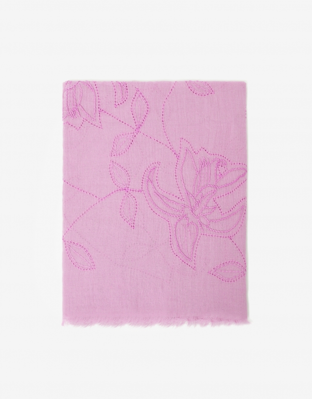 Lavender cotton foulard with embroidery 