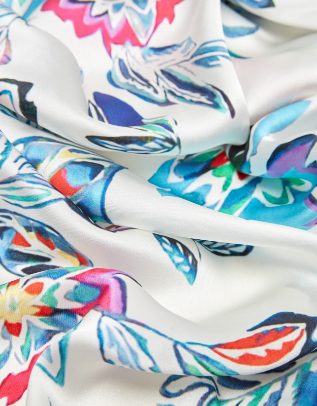 Floral print silk scarf with fuchsia border
