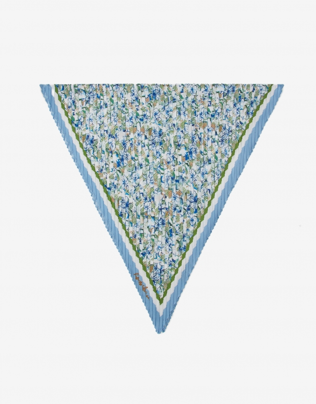 Blue floral print, pleated scarf