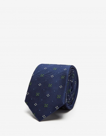 Blue and green floral geometric jacquard tie