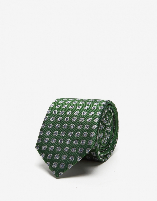 Green floral geometric jacquard tie 
