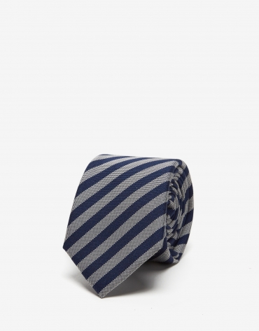 Navy blue and silver striped tie