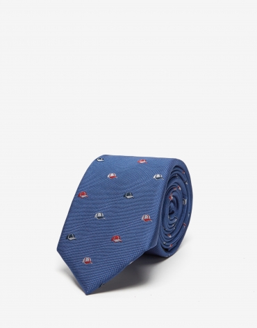 Blue jacquard tie with baseball cap print