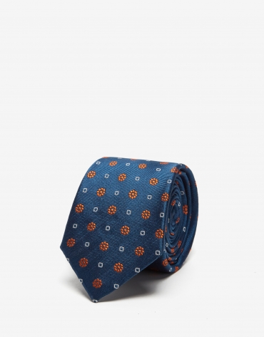 Floral checked and jacquard geometric tie