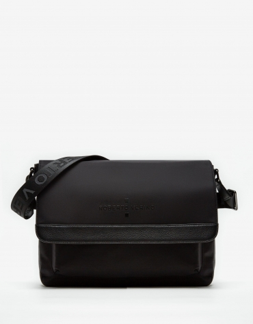 Black leather and nylon Charlie messenger bag