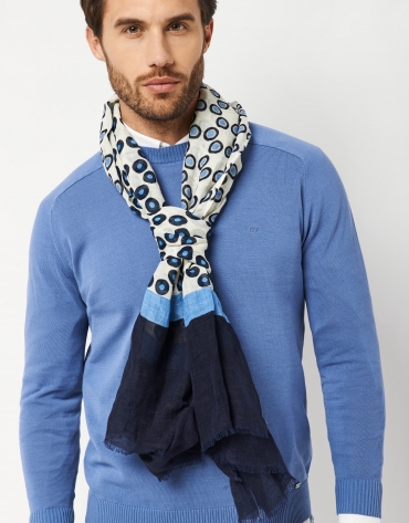 Blue foulard with geometric, polka dot print