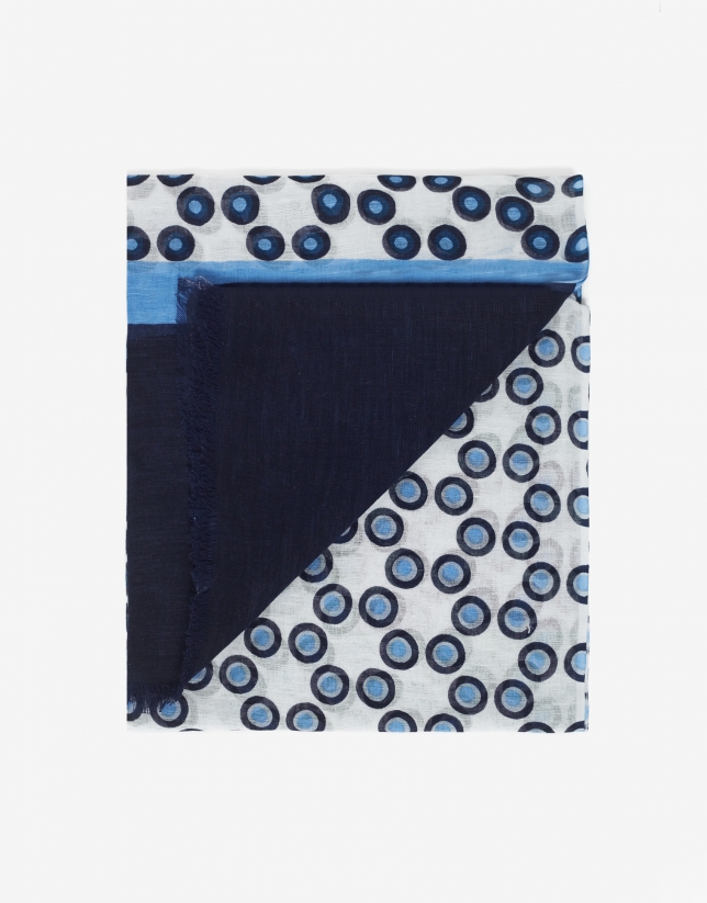 Blue foulard with geometric, polka dot print