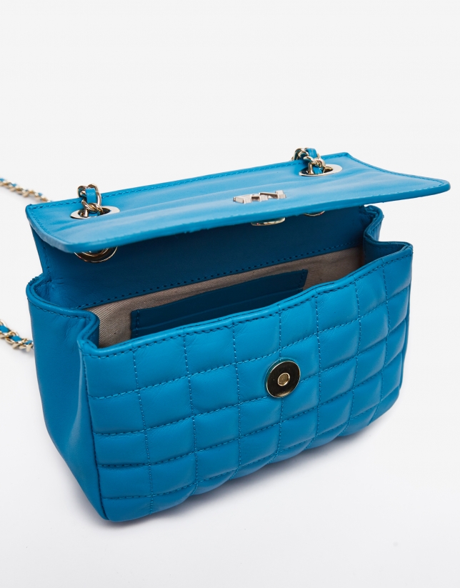 Turquoise blue Nano Ghauri quilted leather shoulder bag