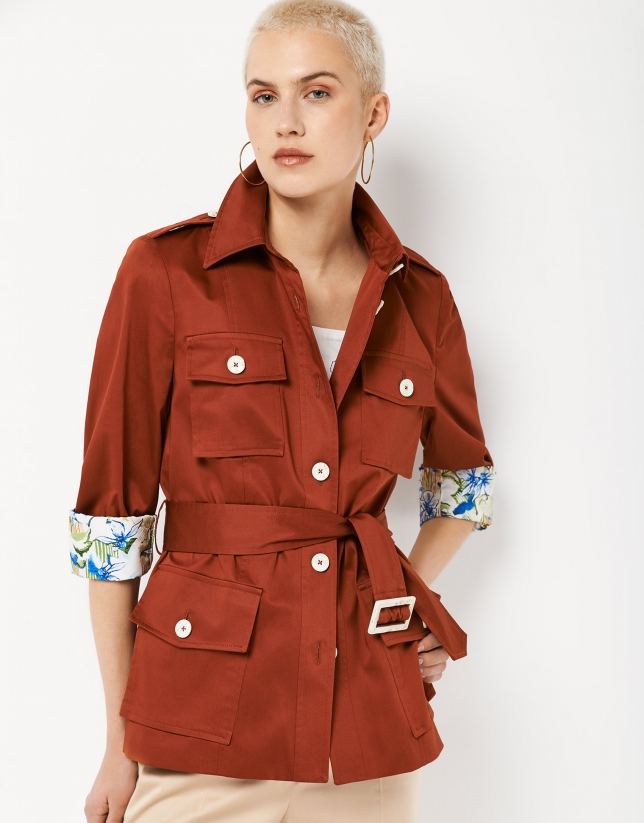 Brick red cotton Safari jacket