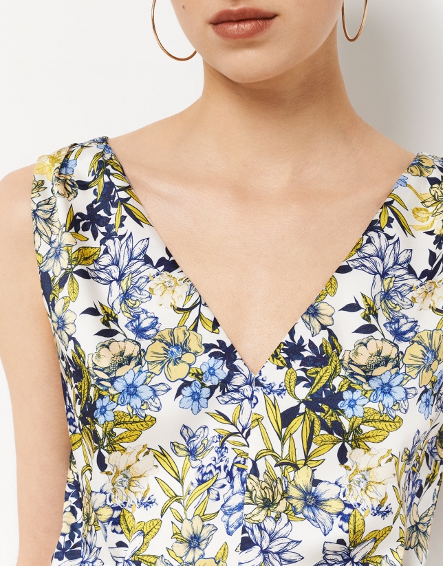 Yellow floral print top with V-neck
