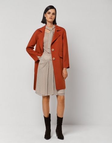 Brown micro-print pleated skirt