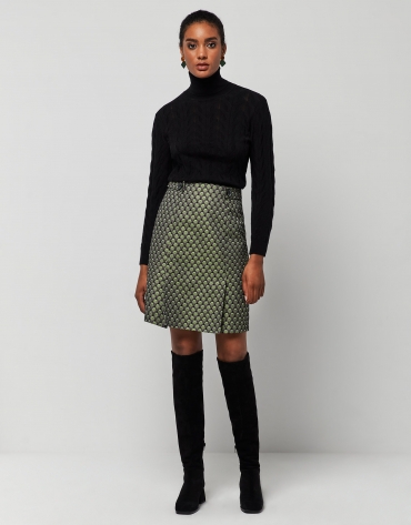 Green print skirt with pleat