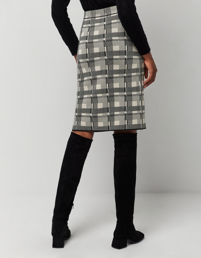 Black checked knit midi skirt