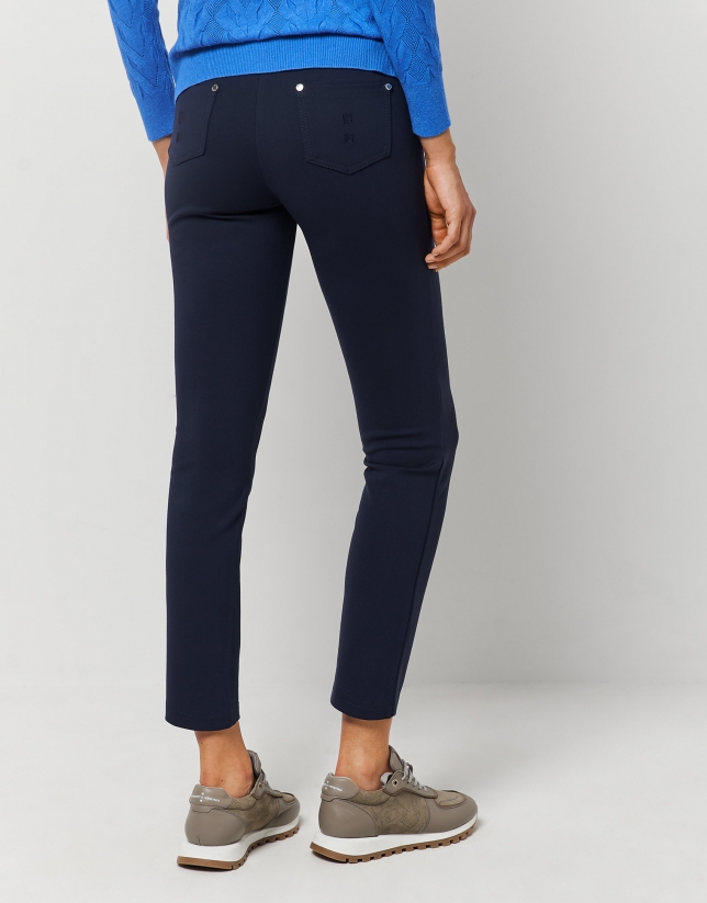 Navy blue pants with four pockets