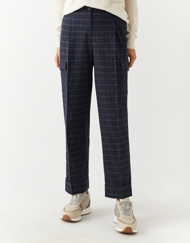 Blue checked cargo pants