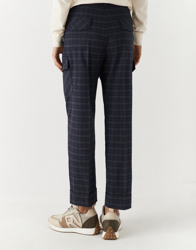 Blue checked cargo pants