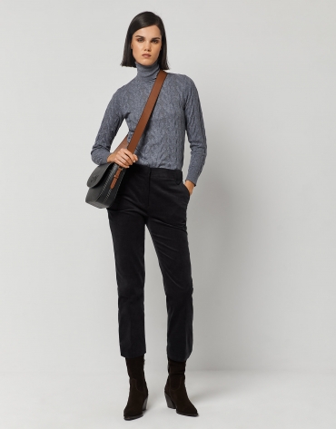 Gray cotton pants with upturned cuffs