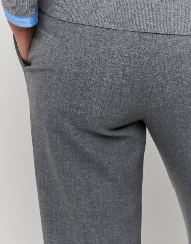 Dark grey straight crepe pants with darts