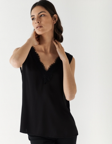 Black lace top with V-neck