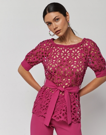 Fucshia openwork blouse with French sleeves