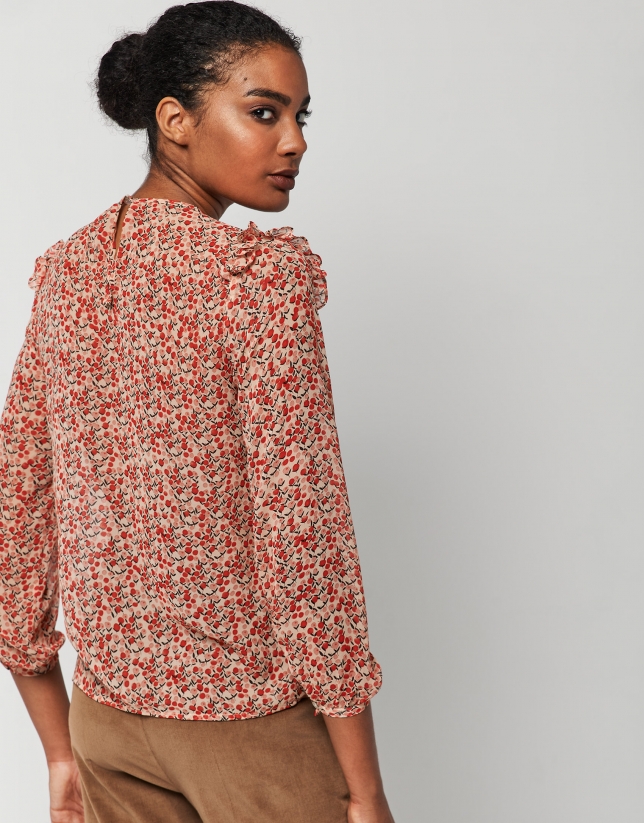 Orange floral geometric print blouse