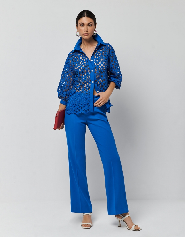 Klein blue blouse with puffed sleeves