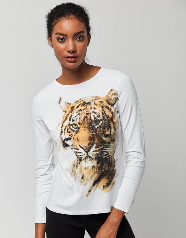 Camiseta blanca con ilustración tigre