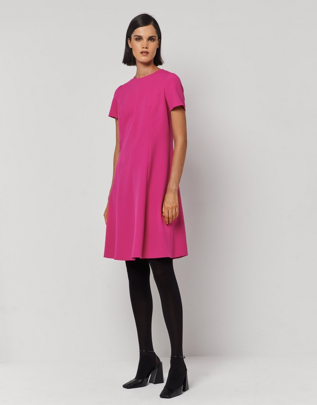 Fuchsia crepe dress with short sleeves