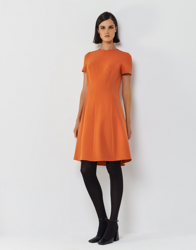 Orange crepe dress with short sleeves