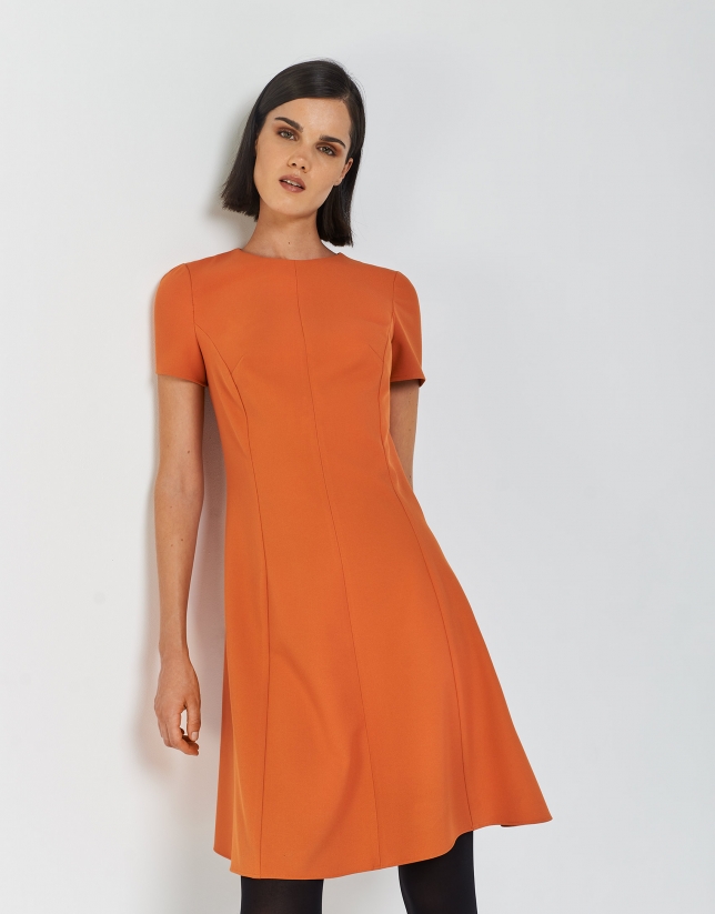 Orange crepe dress with short sleeves