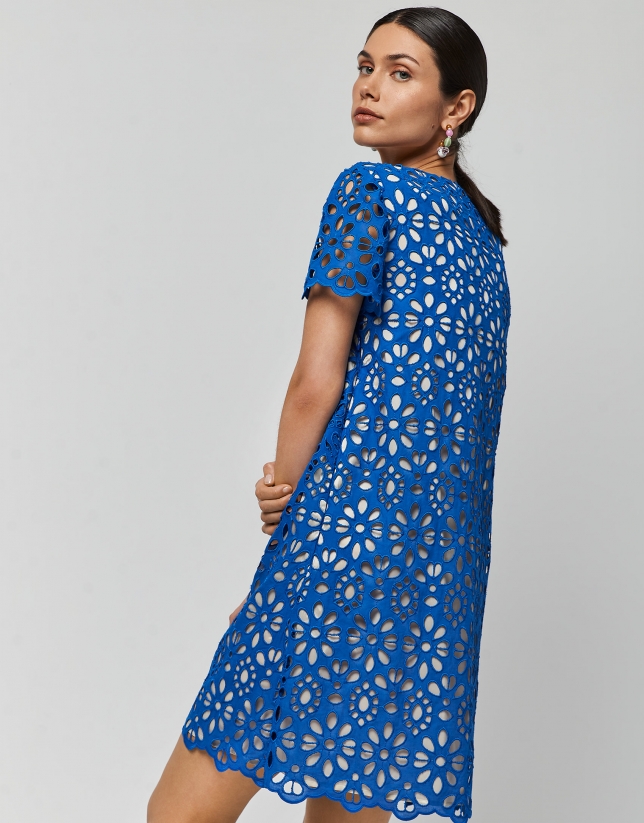 Klein blue dress with openwork fabric