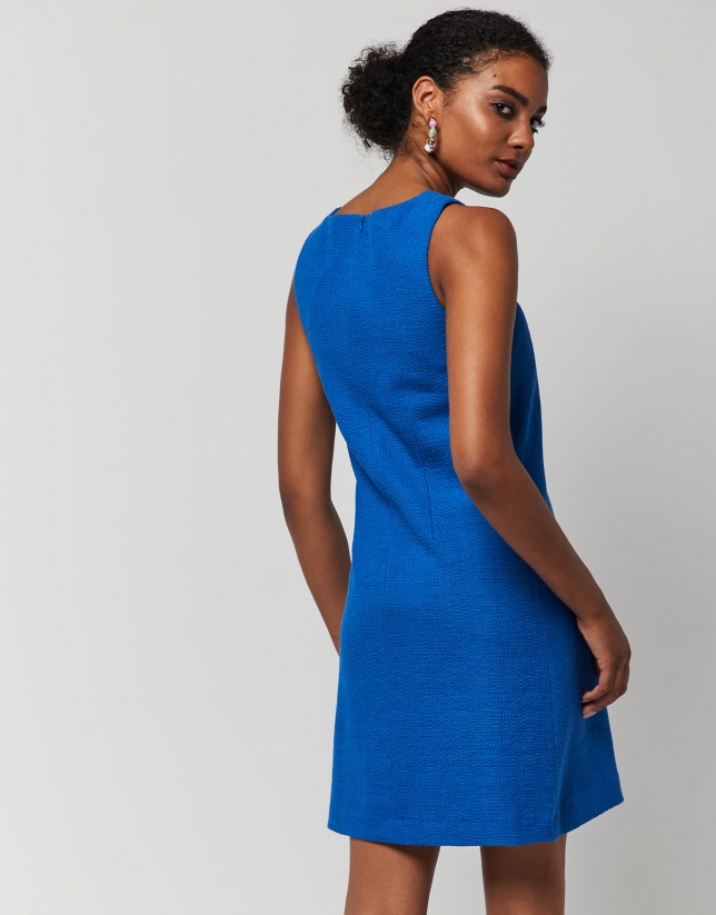 Klein blue tweed square neckline dress