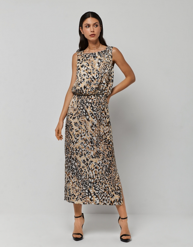 Dress with slits and gold animal print
