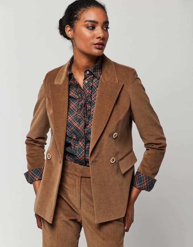 Camel double-breasted corduroy blazer