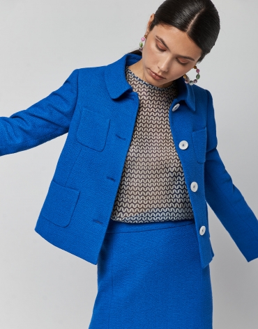 Short klein blue tweed jacket