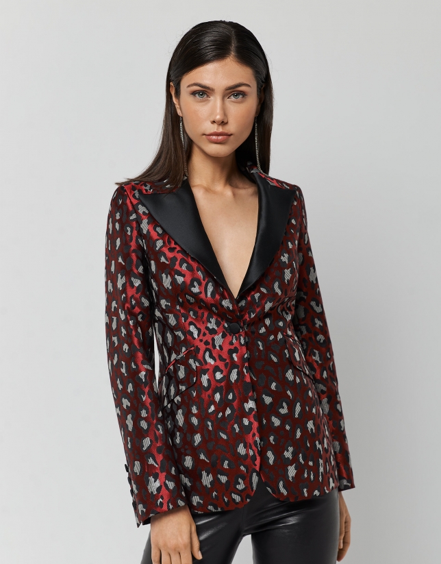 Red blazer with animal print
