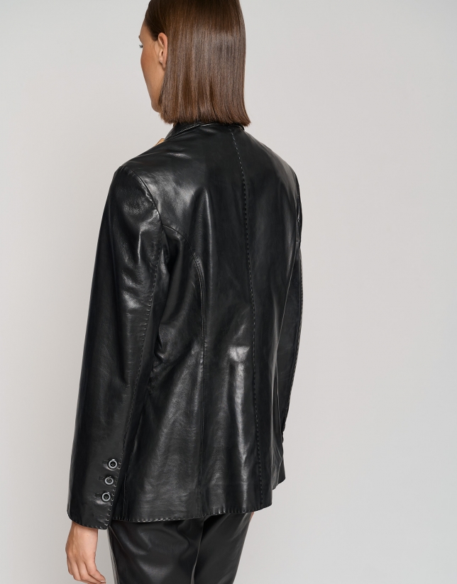 Black leather blazer jacket