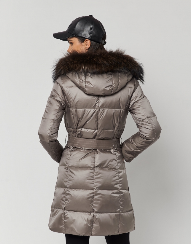 Long mink quilted coat with fur hood