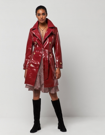 Raincoat with red patent leather finish