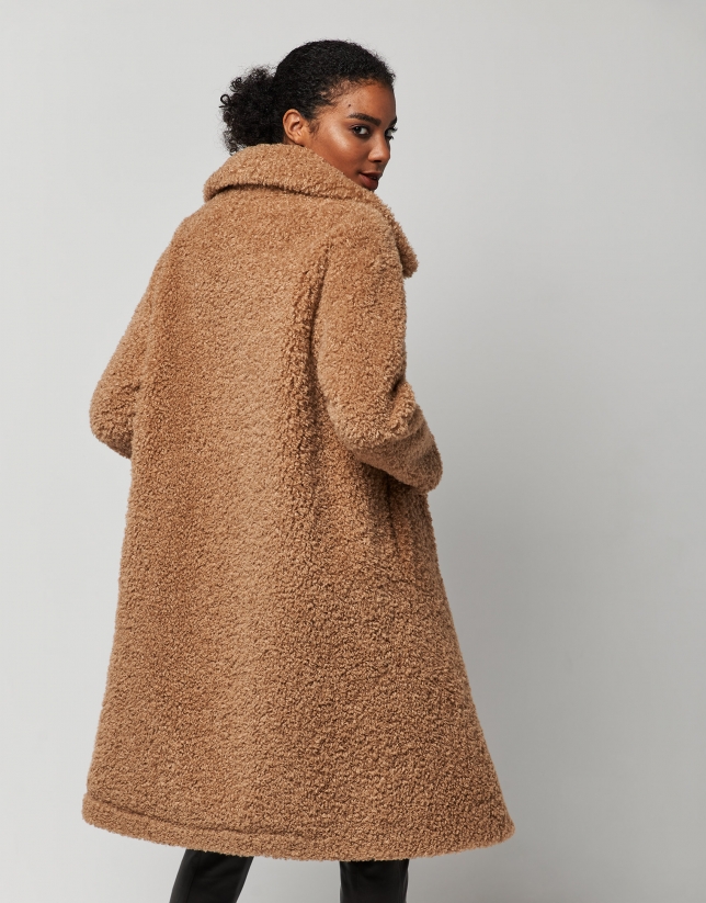Long camel shearling coat